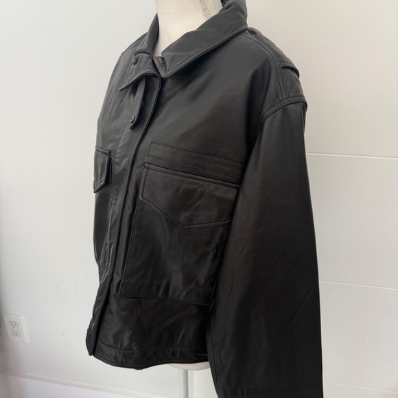 All Saints Clay Funnel Neck Cropped Leather Bomber Jacket NWT XS - Picture 5 of 11